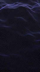 Naklejka premium Abstract landscape on a dark background. Cyberspace navy blue grid. hi tech network. 3D illustration