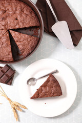 chocolate pie slice, top view