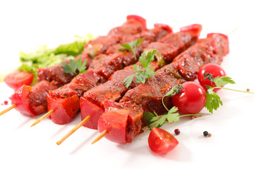 beef barbecue skewer isolated on white background