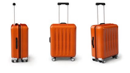 3d illustration of suitcases different angles