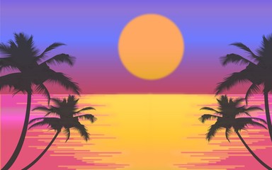 vector, sunset, beach, love.