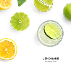 Creative layout made of lemonade on the white background. Flat lay. Food concept.