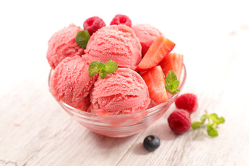bowl of ice cream and fruit
