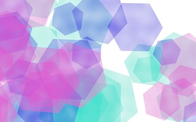 Multicolored translucent hexagons on white background. 3D illustration