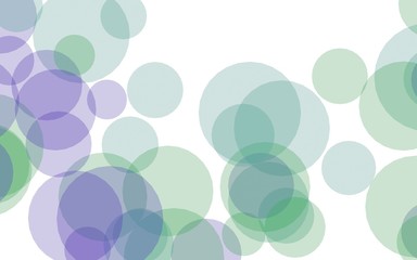 Multicolored translucent circles on a white background. Green tones. 3D illustration