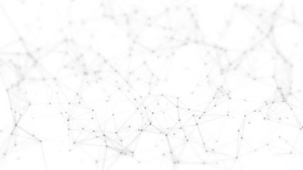 3D Rendering of Abstract polygonal space low poly network nodes with connected dots and lines on half tone white background. Concept for digital technology, 5G telecom, big data, ai, block chain