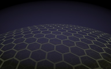 Fototapeta premium Multilayer sphere of honeycombs, purple on a dark background, social network, computer network, technology, global network. 3D illustration