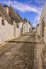 Alberobello: trulli houses , Apulia, Italy. These typical houses with dry stone walls and conical roofs are unique to the world and it's a UNESCO World Heritage.