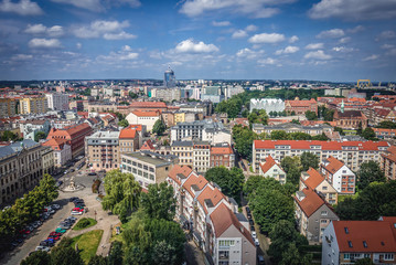 Fototapeta na wymiar Aerial view of Szczecin city from St James cathedral