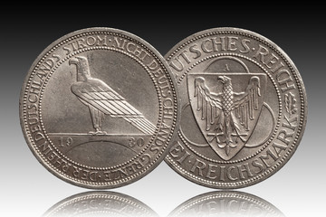 Germany German silver coin 3 three mark Rhine 1930 Weimar Republic