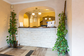 Reception desk in small hotel