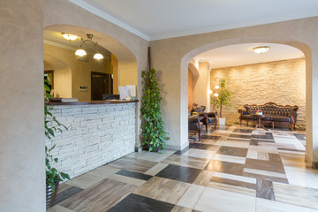 Reception desk in small hotel