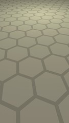 Honeycomb with color lighting, on a gray background. Perspective view on polygon look like honeycomb. Isometric geometry. Vertical image orientation. 3D illustration