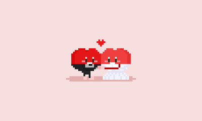 Pixel happy heart character with wedding cloths.