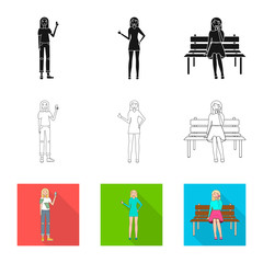 Vector illustration of posture and mood symbol. Collection of posture and female stock vector illustration.