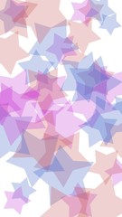 Multicolored translucent stars on a white background. Vertical image orientation. 3D illustration