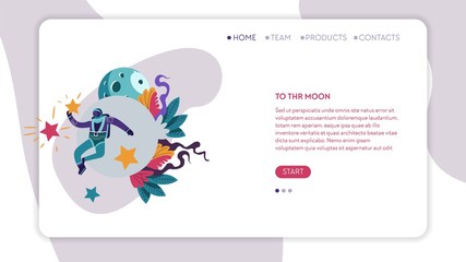 Moon exploration spaceman and natural satellite web page template
