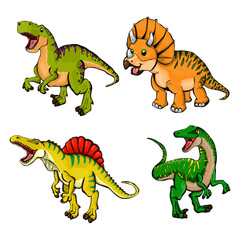 Isolated illustration of a set of dinosaurs