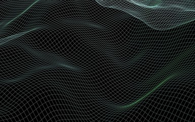 Abstract landscape background. Cyberspace green grid. hi tech network. 3D illustration