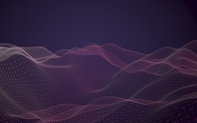 Abstract landscape background. Cyberspace purple grid. hi tech network. 3D illustration