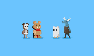 Pixel animal in halloween costume.8bit character.