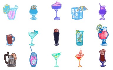 alcohol drinks selection of bright doodles for the bar