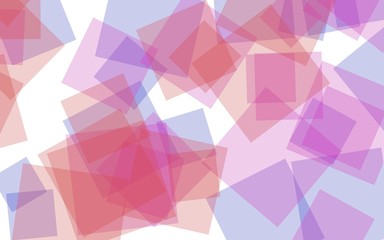 Multicolored translucent squares on white background. Red tones. 3D illustration