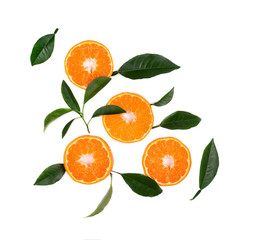 Mandarin isolated on white background. Isolated citrus fruits, with clipping path. Top view.