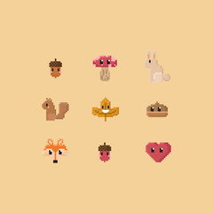 Pixel cute cartoon autumn elements.8bit.