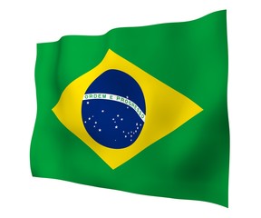 Waving flag of Brazil. Ordem e Progresso. Order and progress. Rio de Janeiro. South America. State symbol. 3d illustration