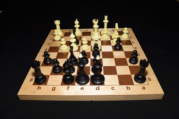 Chess board with white pawns for sport concept