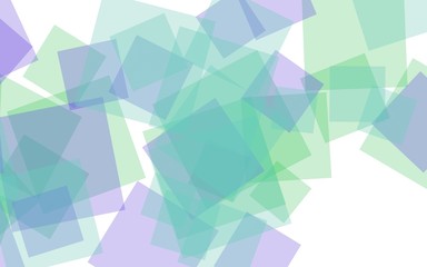 Multicolored translucent squares on white background. Green tones. 3D illustration