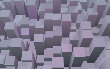 Abstract pink gray elegant cube geometric background. Chaotically advanced rectangular bars. 3D Rendering, 3D illustration