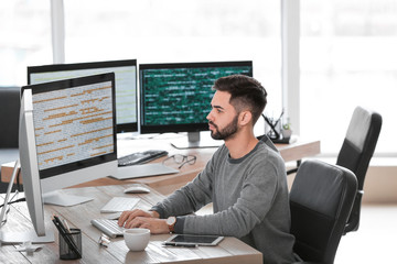 Male programmer working in office