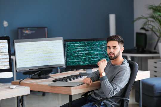 Male programmer working in office