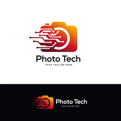 photo tech logo designs concept, simple line art technology logo designs