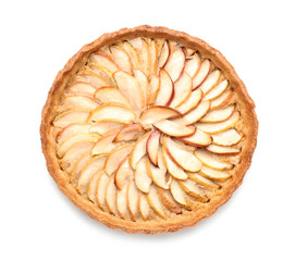 Tasty apple pie on white background