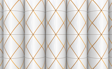 3d rendering. modern textured golden sqaure grid pattern on cylinder wall design background.