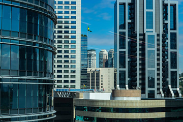 Obraz na płótnie Canvas View at modern courtyard. Facade of modern building. Sao Paulo city, Brazil. South America. 