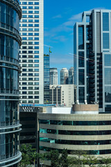 View at modern courtyard. Facade of modern building. Sao Paulo city, Brazil. South America. 