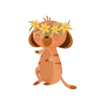 recommend clip art: Cartoon gopher in a wreath of flowers. Vector illustration on white background.