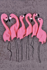 pink flamingo on gray background close up