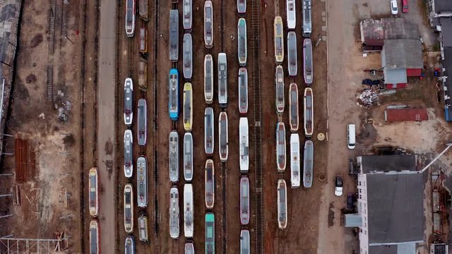 Nizhniy Novgorod, Russia-April 17, 2019: tram depo with many old trams.