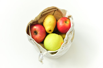 Eco-friendly cotton bags for storing fruits and vegetables. We save the nature. Proper storage of food.