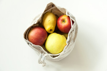 Eco-friendly cotton bags for storing fruits and vegetables. We save the nature. Proper storage of food.