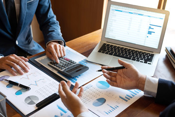 Fototapeta premium Professional Business partner team discussing on meeting to presentation planning investment project working analyzing and strategy of business making conversation with partner company