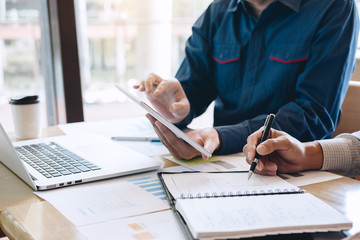 Team of coworkers work together, business making conversation with partner presentation project at meeting working and analysis, Idea presentation and strategy plan of business investment
