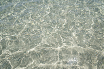 Transparent clean sunny ocean sea water waves for background and texture.