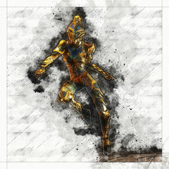 Digital artistic Sketch, based on a self-created 3D Illustration of a Fantasy Female, Model-Release or Property Release not required.