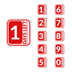 Number days left countdown red color label  design vector illustration template eps 10